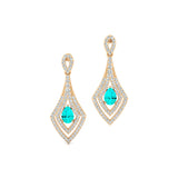 Vintage Inspired Pear Cut Paraiba Tourmaline Diamond Drop Earrings - GeumJewels