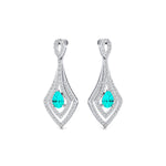 Vintage Inspired Pear Cut Paraiba Tourmaline Diamond Drop Earrings - GeumJewels