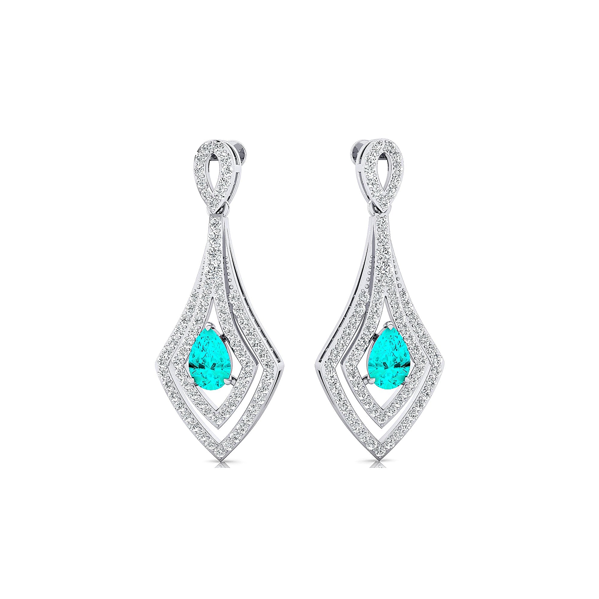 Vintage Inspired Pear Cut Paraiba Tourmaline Diamond Drop Earrings - GeumJewels