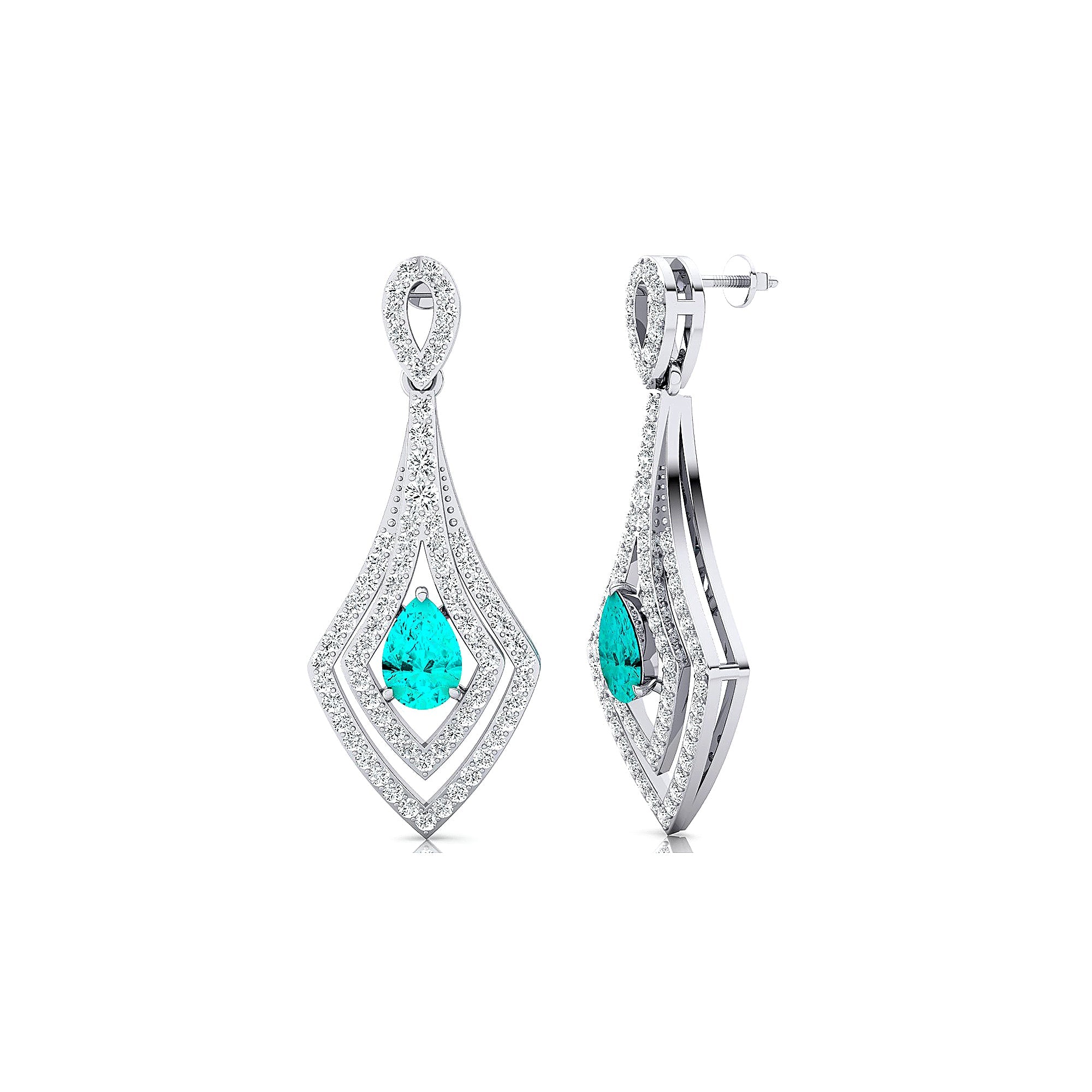 Vintage Inspired Pear Cut Paraiba Tourmaline Diamond Drop Earrings - GeumJewels