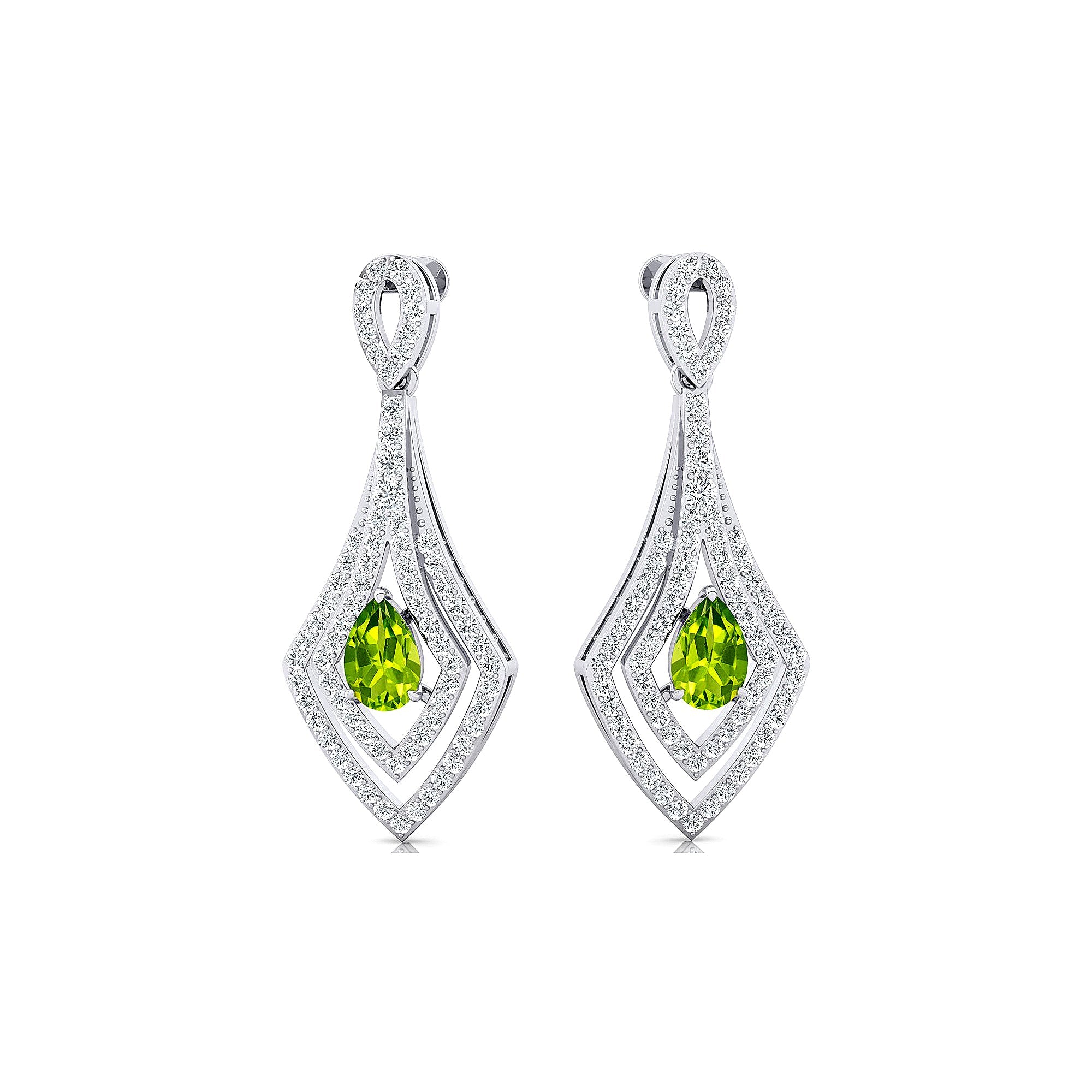 Vintage Inspired Pear Cut Peridot Diamond Drop Earrings - GeumJewels