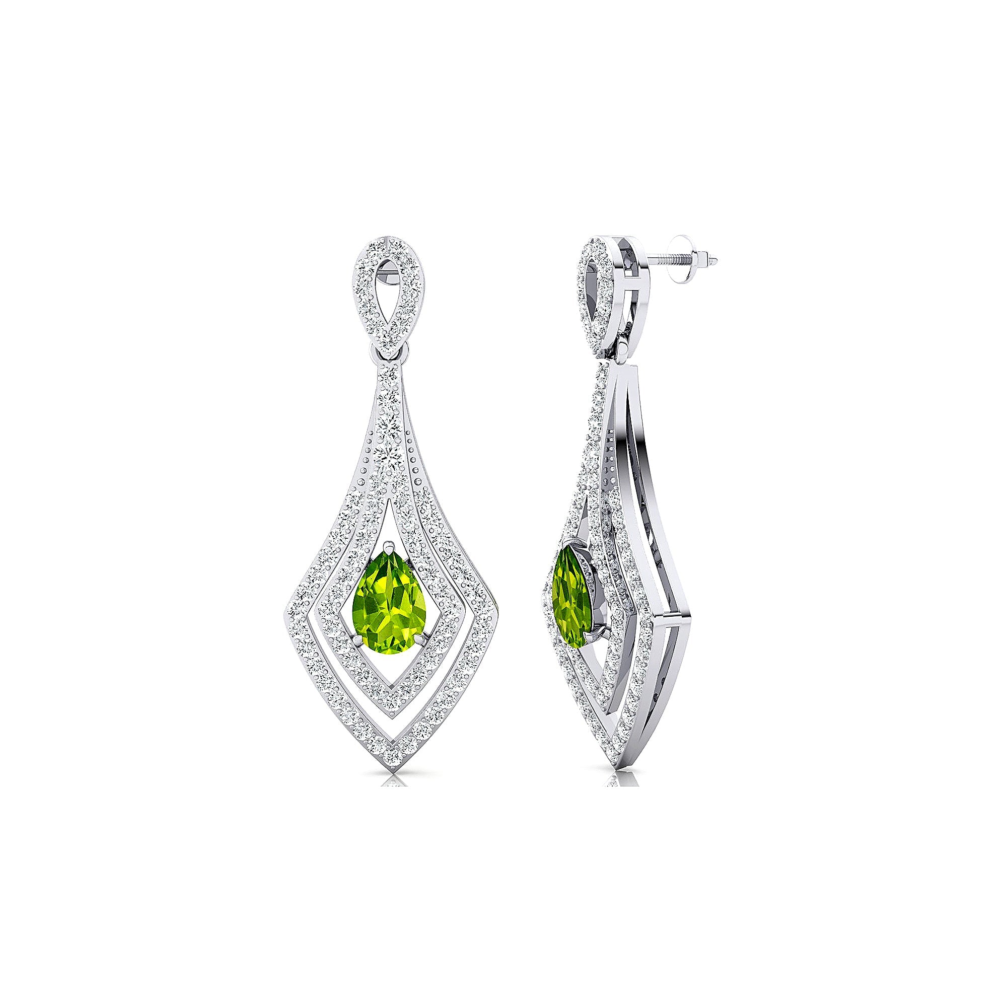 Vintage Inspired Pear Cut Peridot Diamond Drop Earrings - GeumJewels