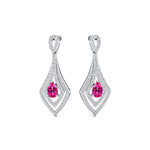 Vintage Inspired Pear Cut Pink Sapphire Diamond Drop Earrings - GeumJewels