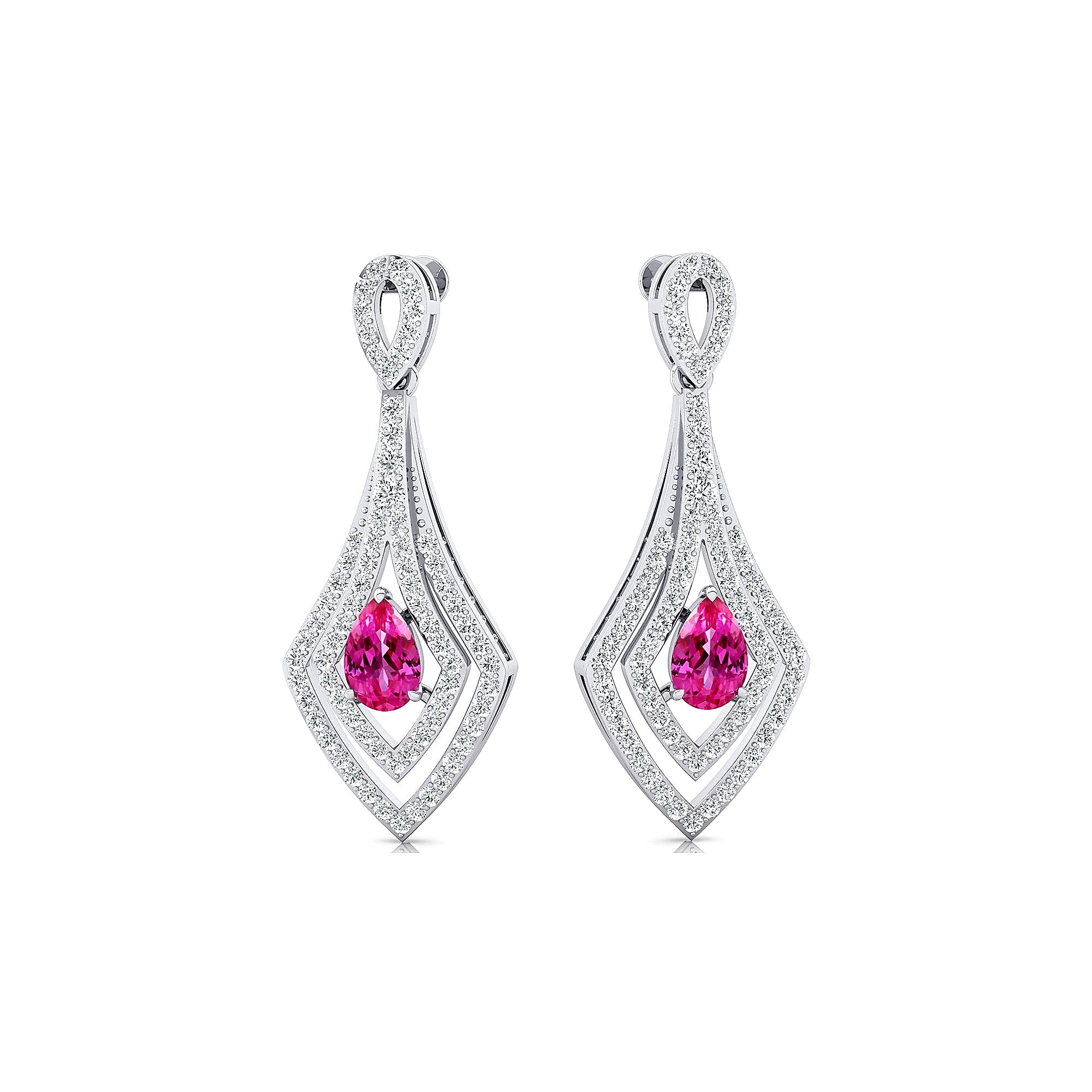 Vintage Inspired Pear Cut Pink Sapphire Diamond Drop Earrings - GeumJewels