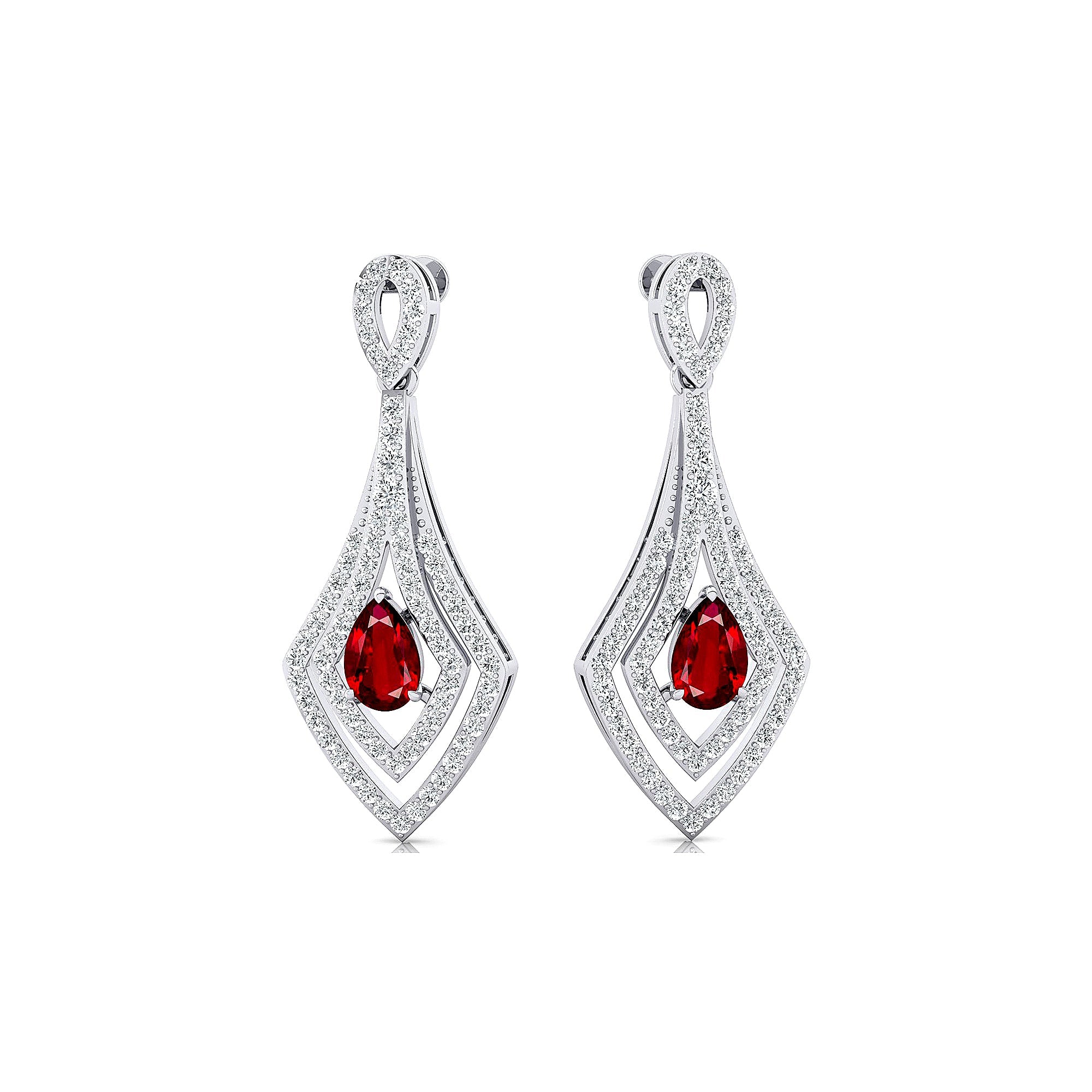 Vintage Inspired Pear Cut Ruby Diamond Drop Earrings - GeumJewels