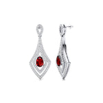 Vintage Inspired Pear Cut Ruby Diamond Drop Earrings - GeumJewels