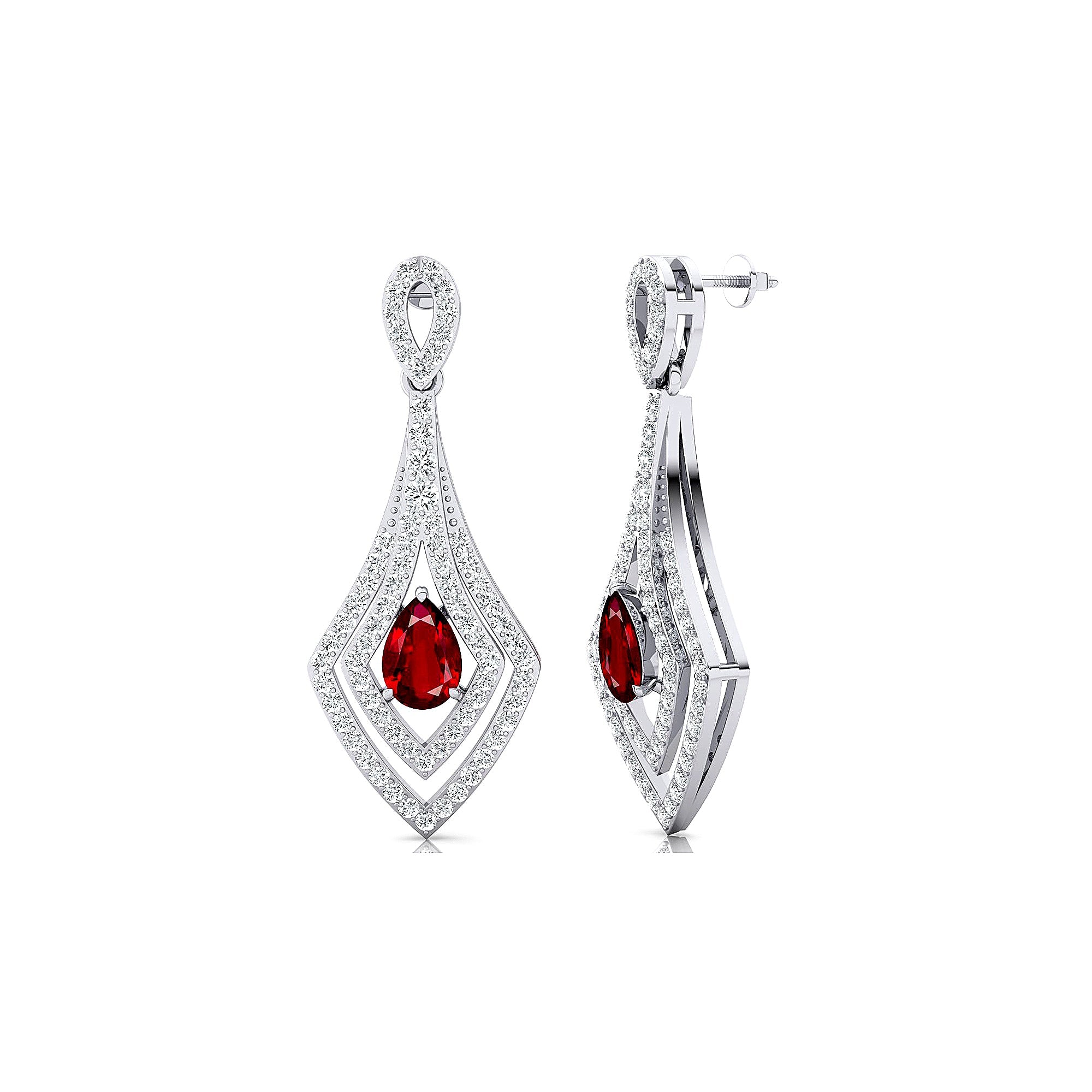 Vintage Inspired Pear Cut Ruby Diamond Drop Earrings - GeumJewels