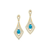 Vintage Inspired Pear Cut Swiss Blue Topaz Diamond Drop Earrings - GeumJewels