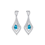 Vintage Inspired Pear Cut Swiss Blue Topaz Diamond Drop Earrings - GeumJewels