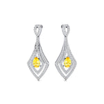 Vintage Inspired Pear Cut Yellow Sapphire Diamond Drop Earrings - GeumJewels