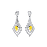 Vintage Inspired Pear Cut Yellow Sapphire Diamond Drop Earrings - GeumJewels