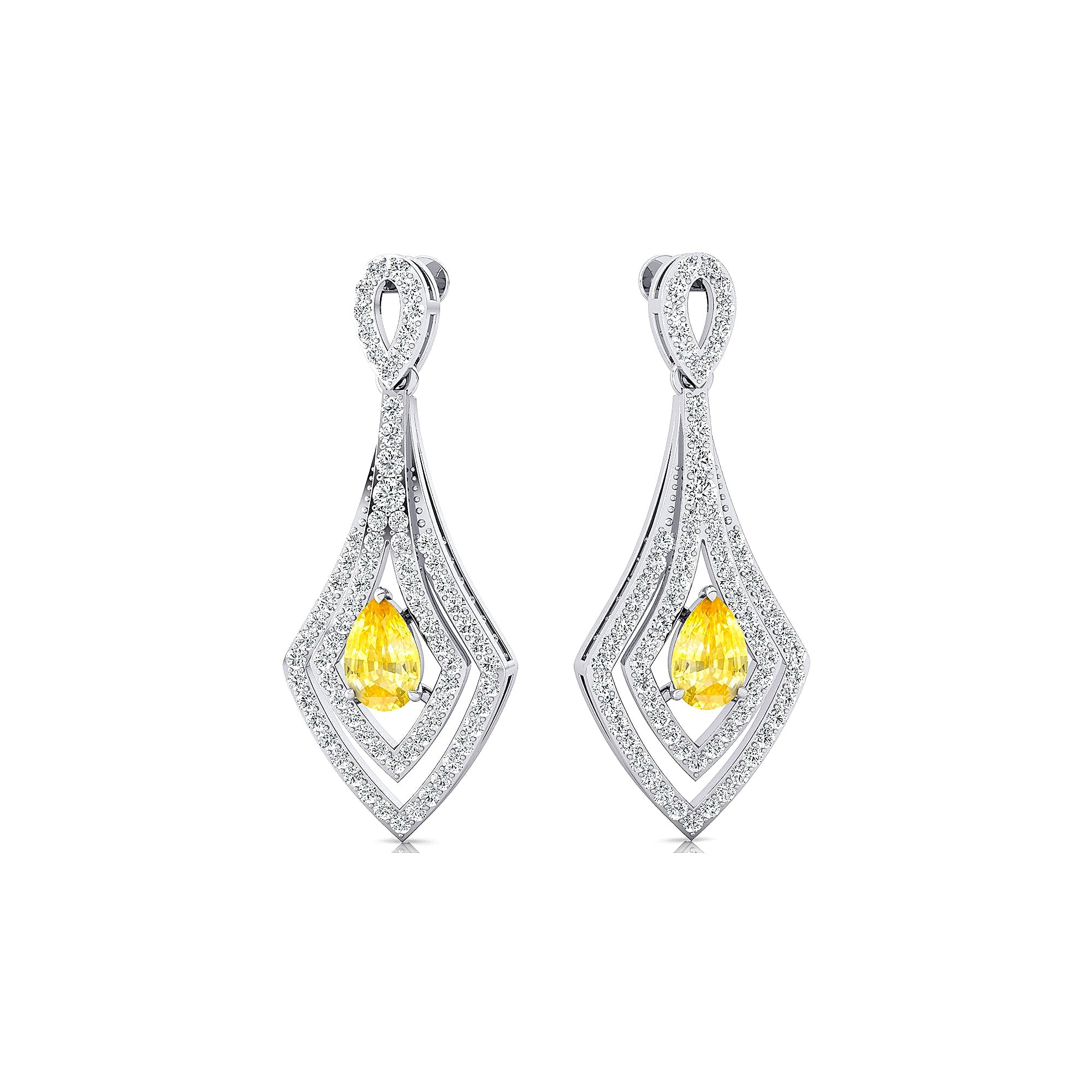 Vintage Inspired Pear Cut Yellow Sapphire Diamond Drop Earrings - GeumJewels