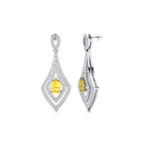 Vintage Inspired Pear Cut Yellow Sapphire Diamond Drop Earrings - GeumJewels