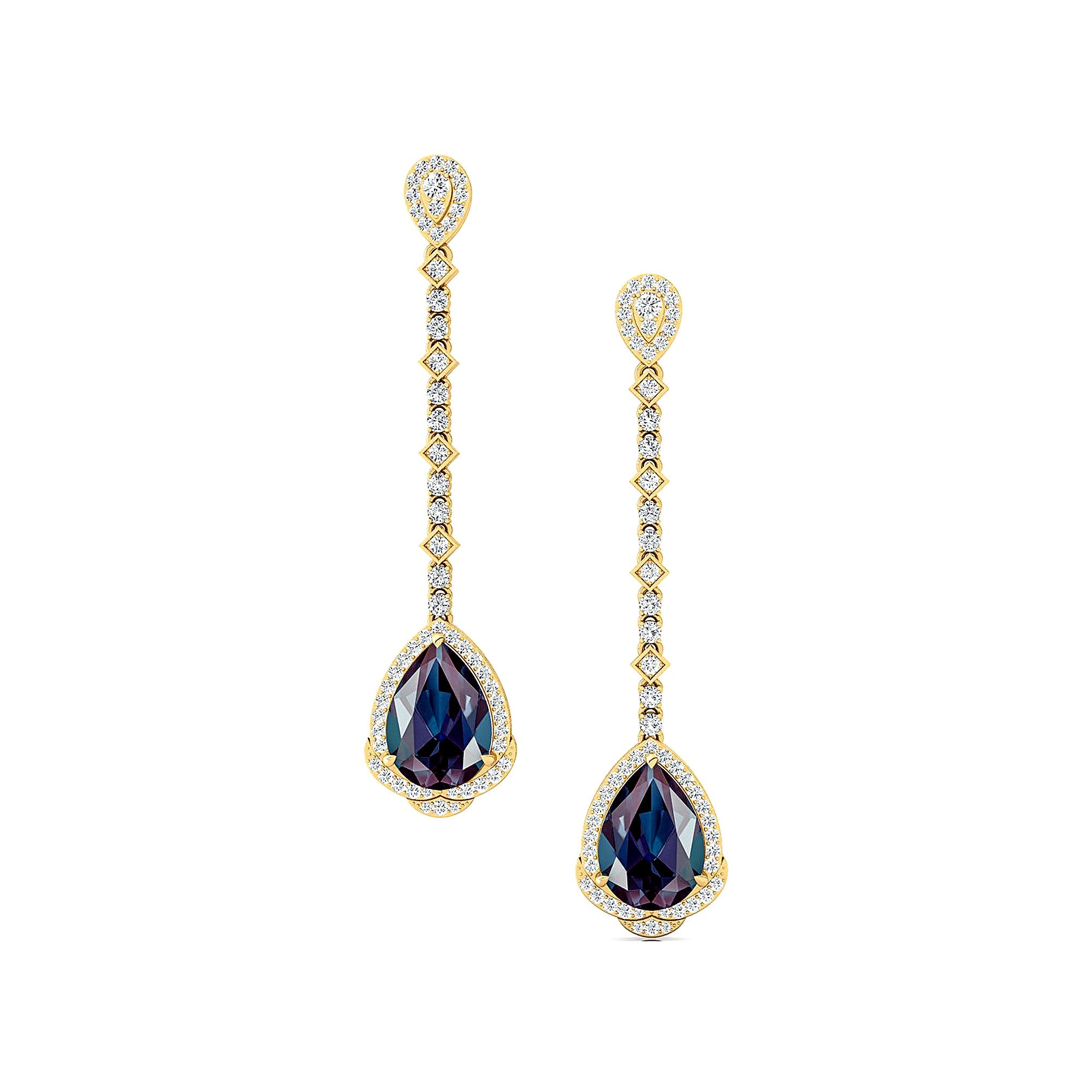 Vintage Style Pear Cut Alexandrite Halo Diamond Drop Earrings - GeumJewels