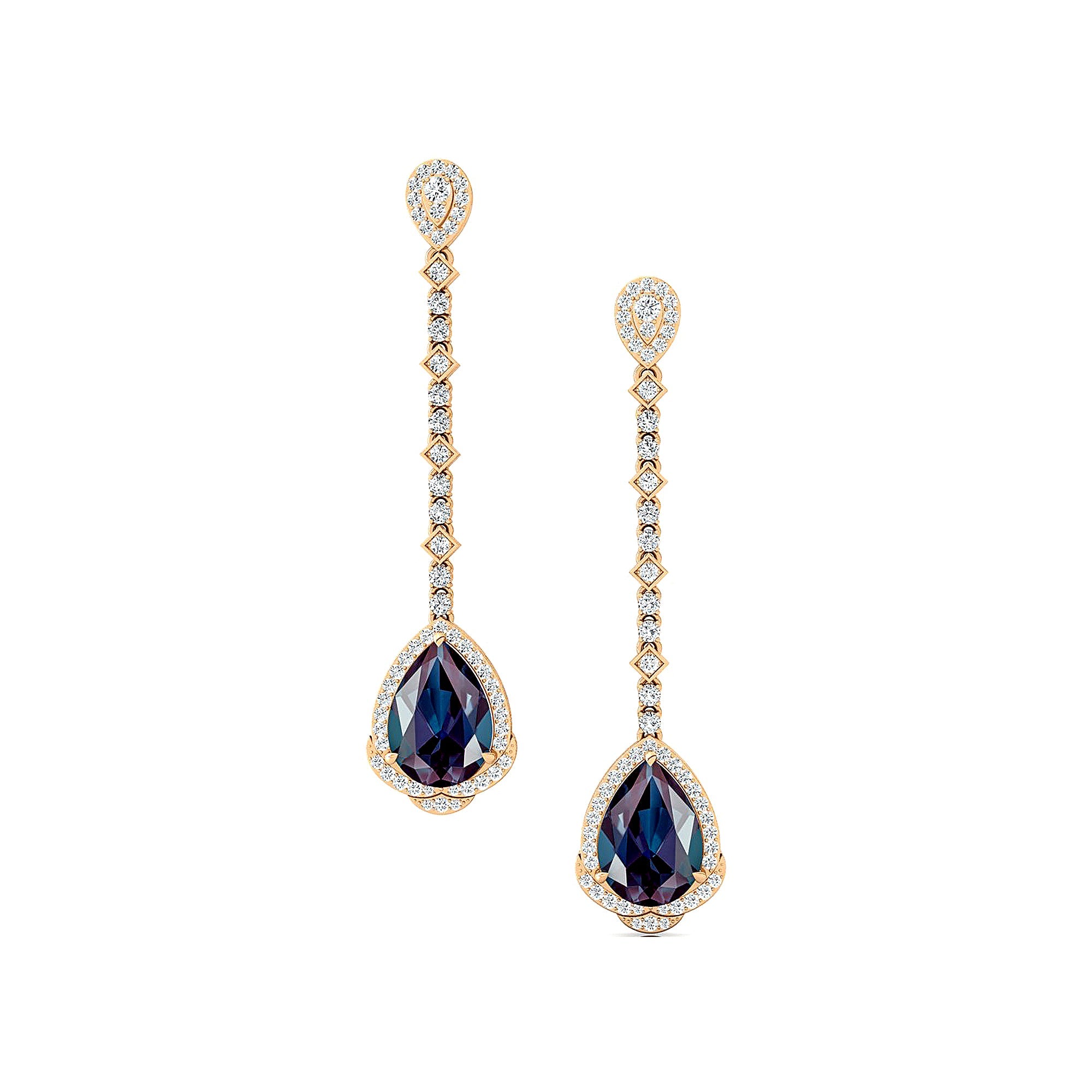 Vintage Style Pear Cut Alexandrite Halo Diamond Drop Earrings - GeumJewels