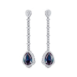 Vintage Style Pear Cut Alexandrite Halo Diamond Drop Earrings - GeumJewels