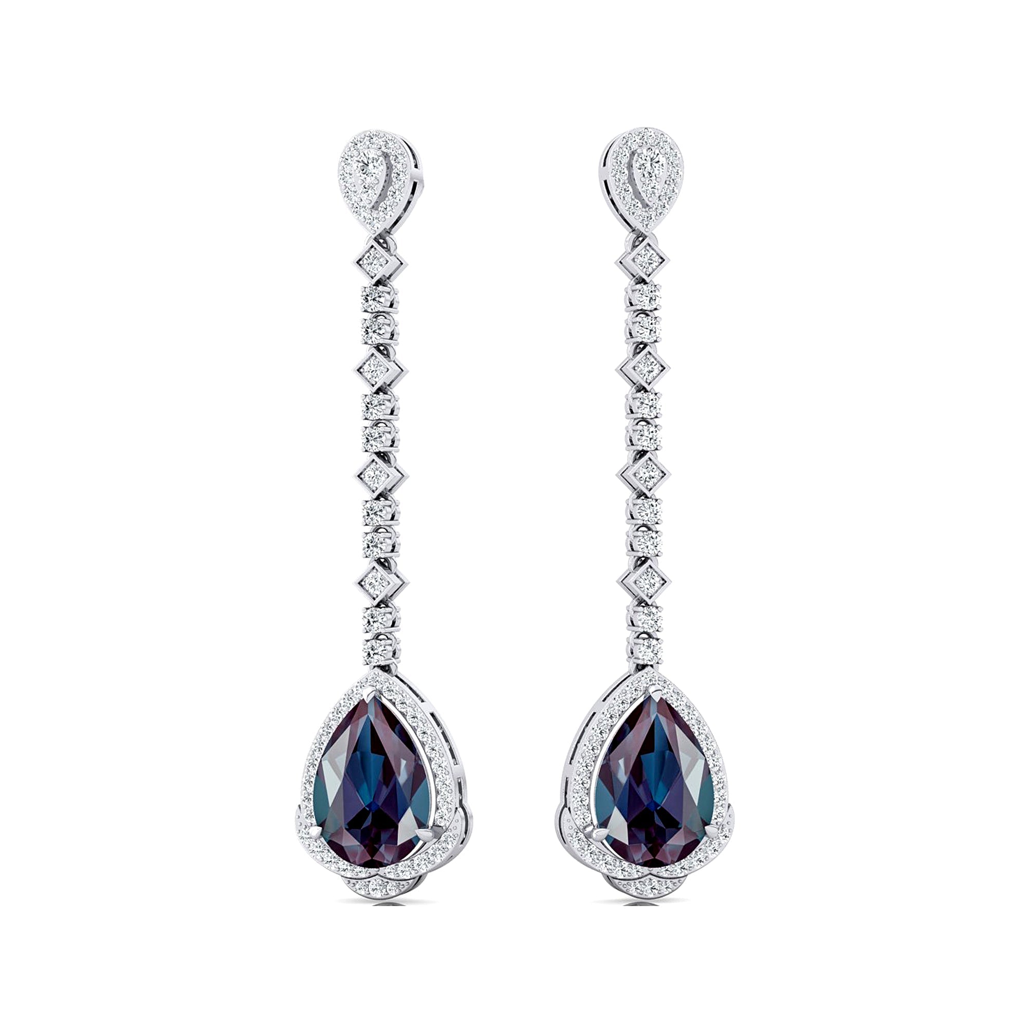 Vintage Style Pear Cut Alexandrite Halo Diamond Drop Earrings - GeumJewels