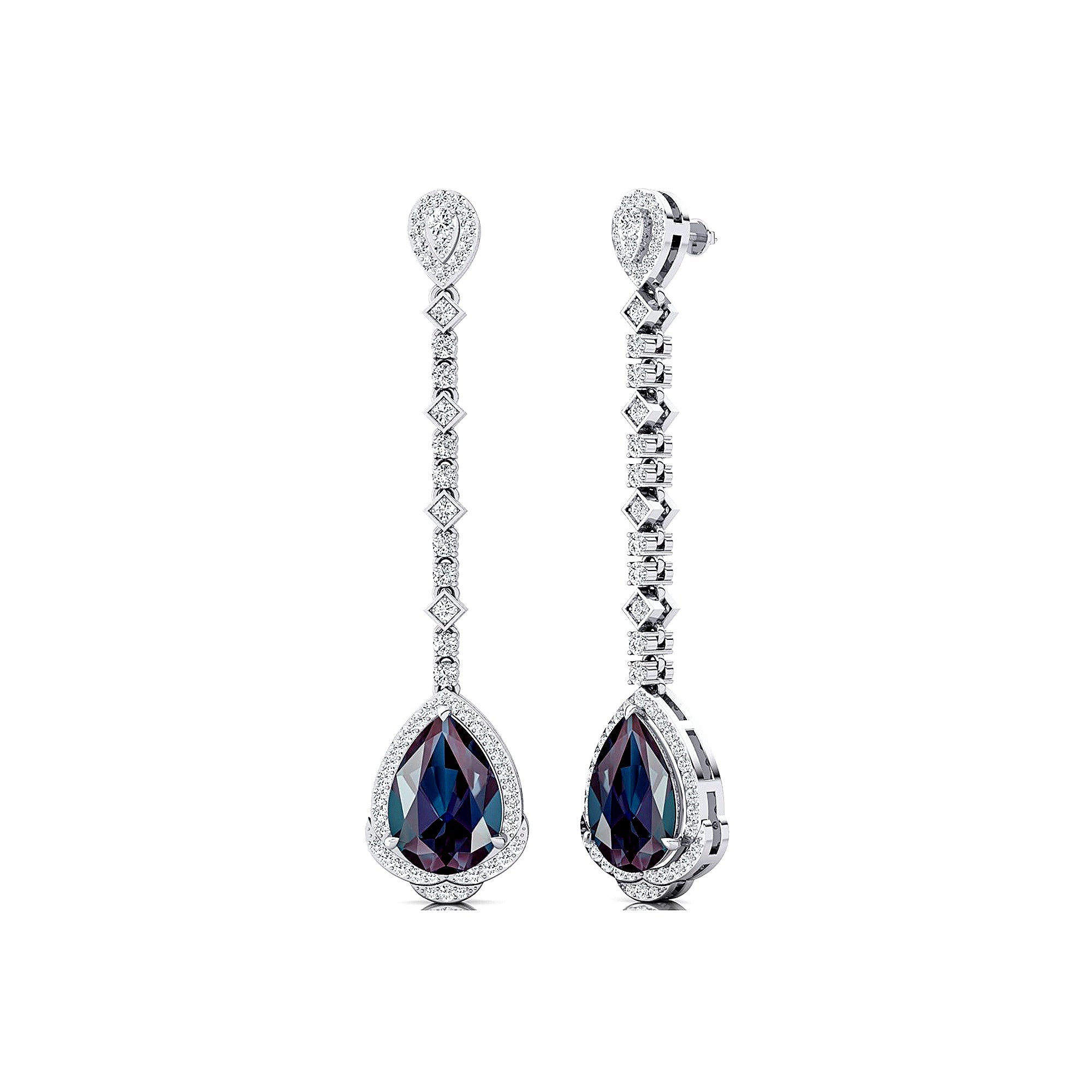 Vintage Style Pear Cut Alexandrite Halo Diamond Drop Earrings - GeumJewels