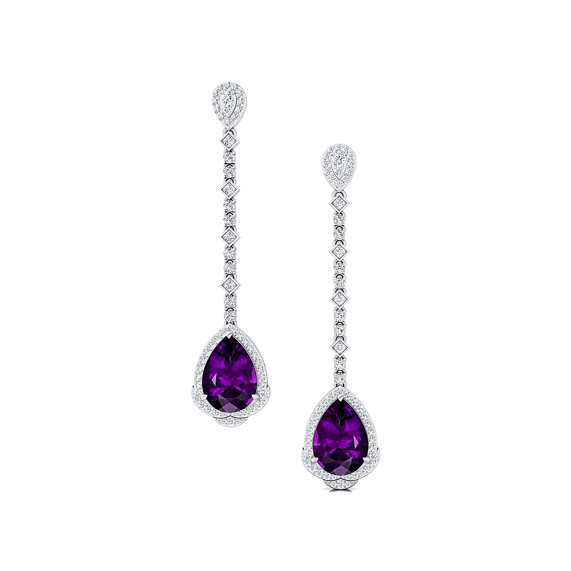 Vintage Style Pear Cut Amethyst Halo Diamond Drop Earrings - GeumJewels