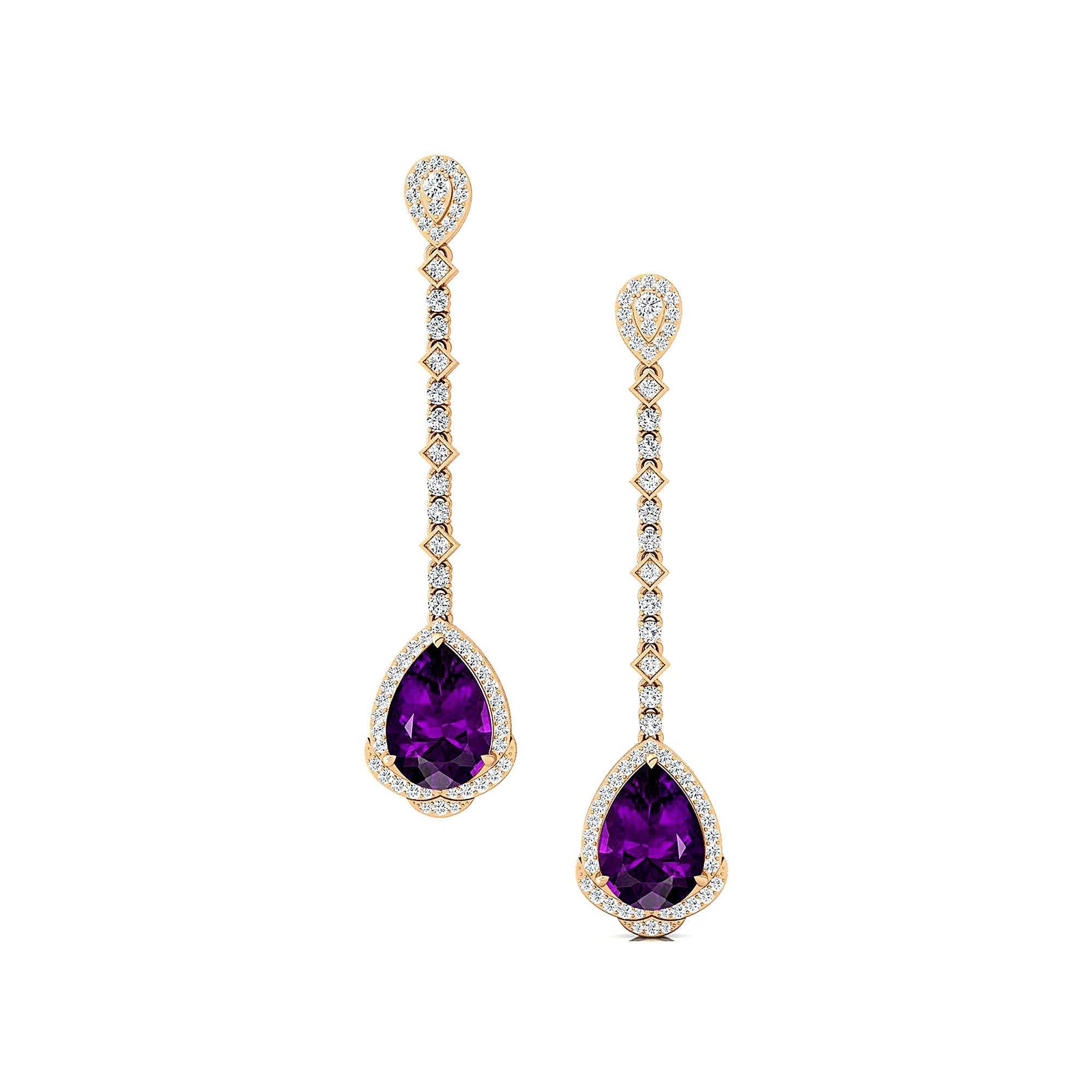 Vintage Style Pear Cut Amethyst Halo Diamond Drop Earrings - GeumJewels