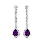 Vintage Style Pear Cut Amethyst Halo Diamond Drop Earrings - GeumJewels
