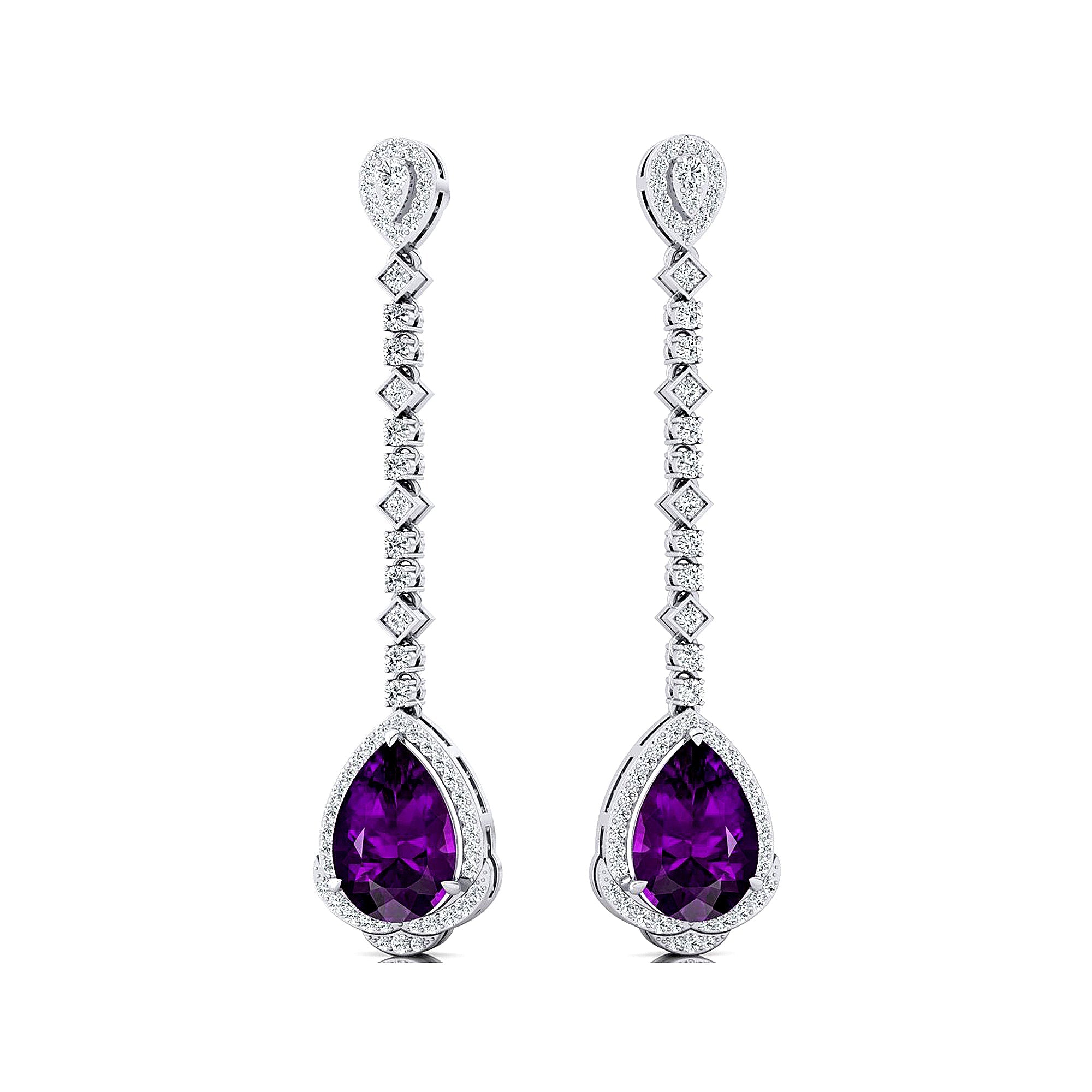 Vintage Style Pear Cut Amethyst Halo Diamond Drop Earrings - GeumJewels
