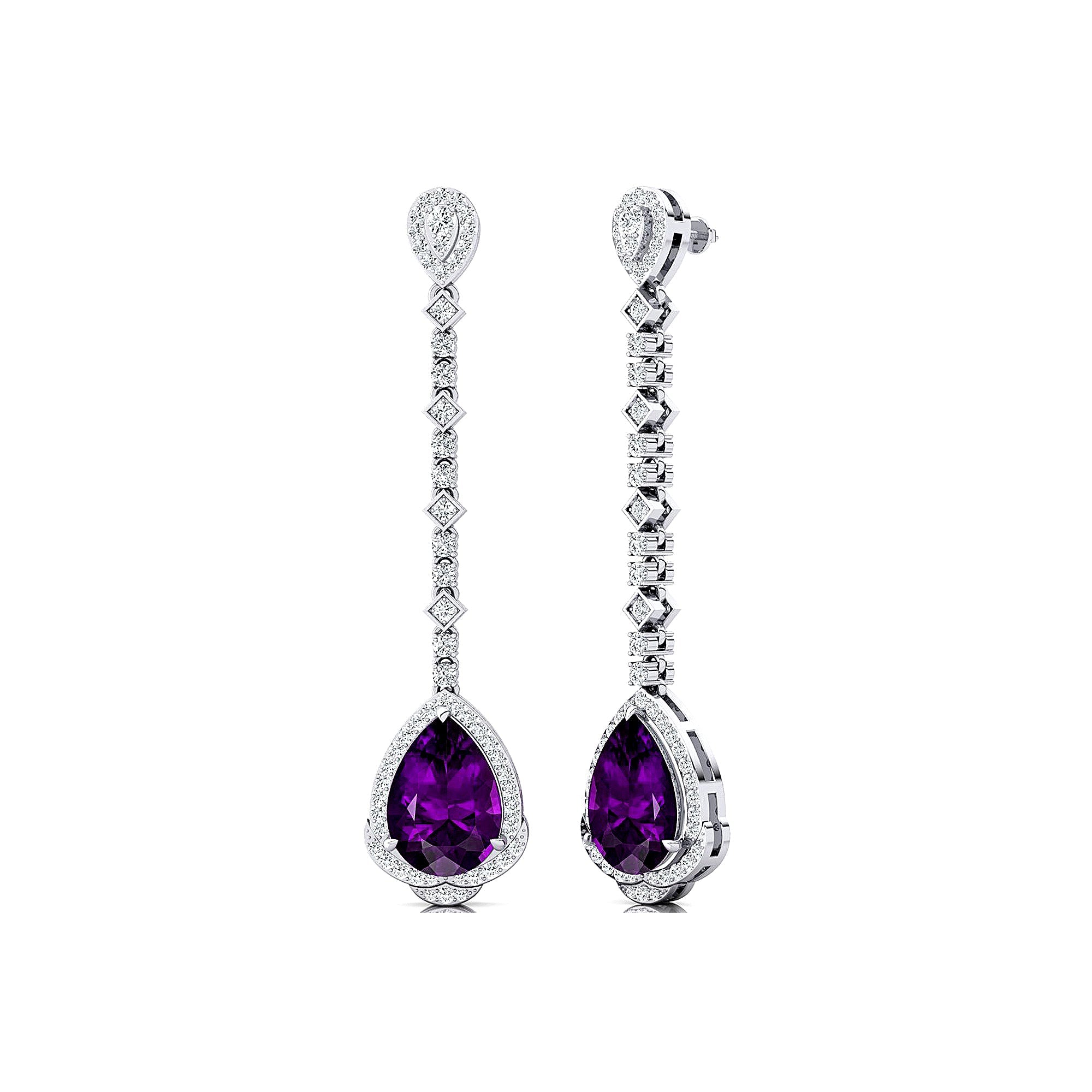 Vintage Style Pear Cut Amethyst Halo Diamond Drop Earrings - GeumJewels