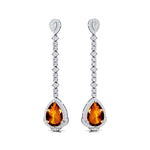 Vintage Style Pear Cut Citrine Halo Diamond Drop Earrings - GeumJewels