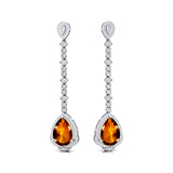 Vintage Style Pear Cut Citrine Halo Diamond Drop Earrings - GeumJewels