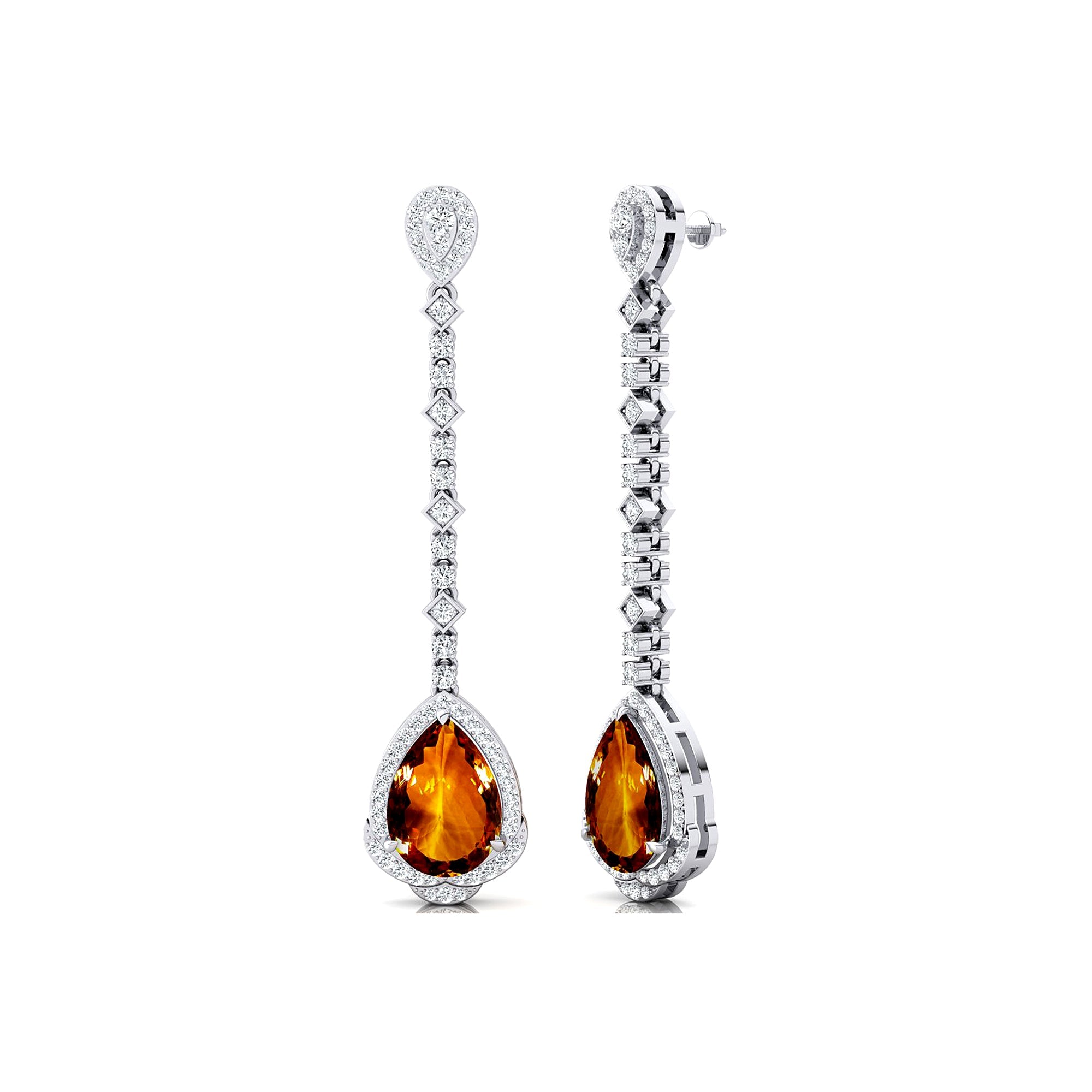 Vintage Style Pear Cut Citrine Halo Diamond Drop Earrings - GeumJewels