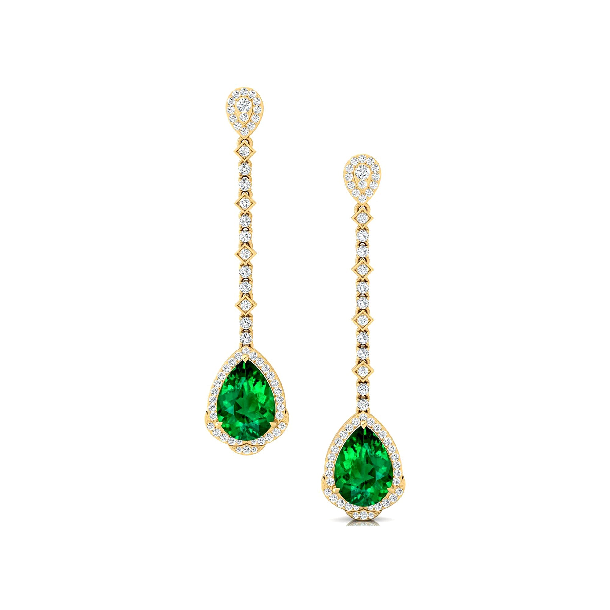 Vintage Style Pear Cut Emerald Halo Diamond Drop Earrings - GeumJewels