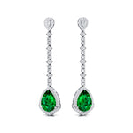 Vintage Style Pear Cut Emerald Halo Diamond Drop Earrings - GeumJewels