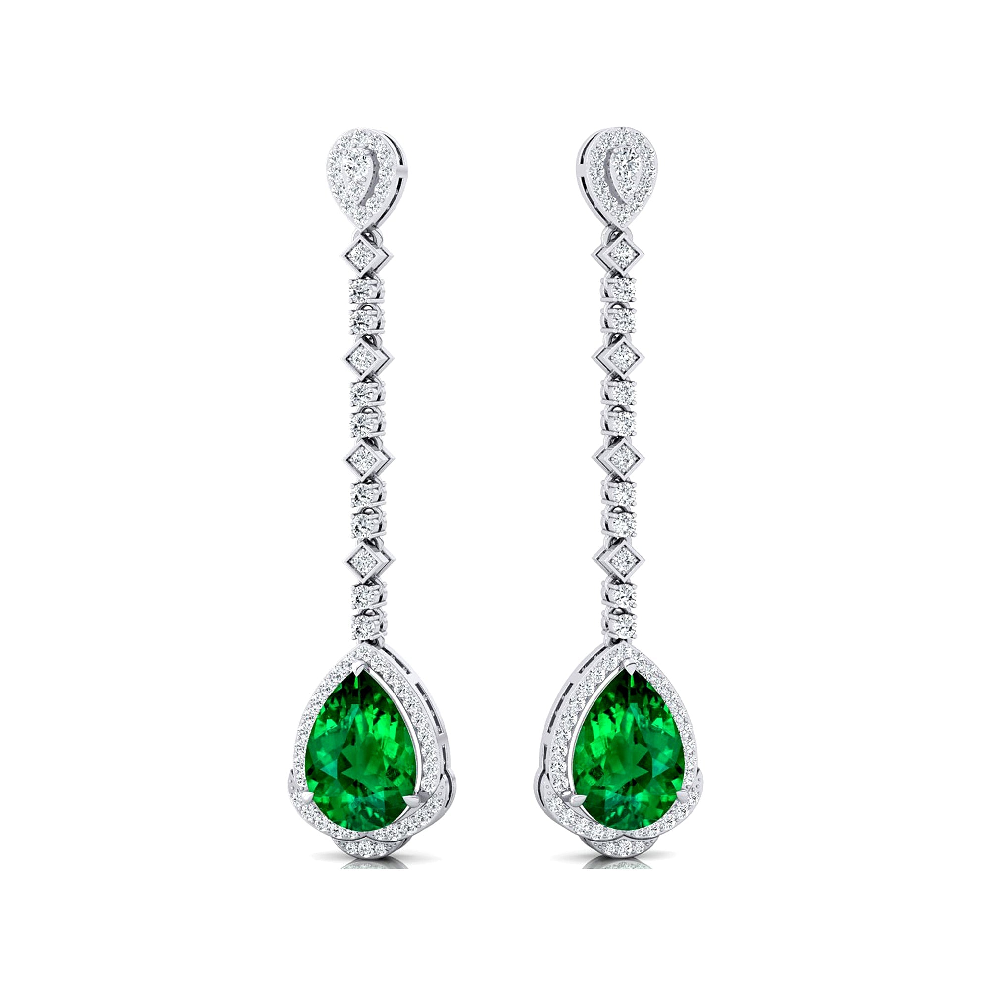 Vintage Style Pear Cut Emerald Halo Diamond Drop Earrings - GeumJewels