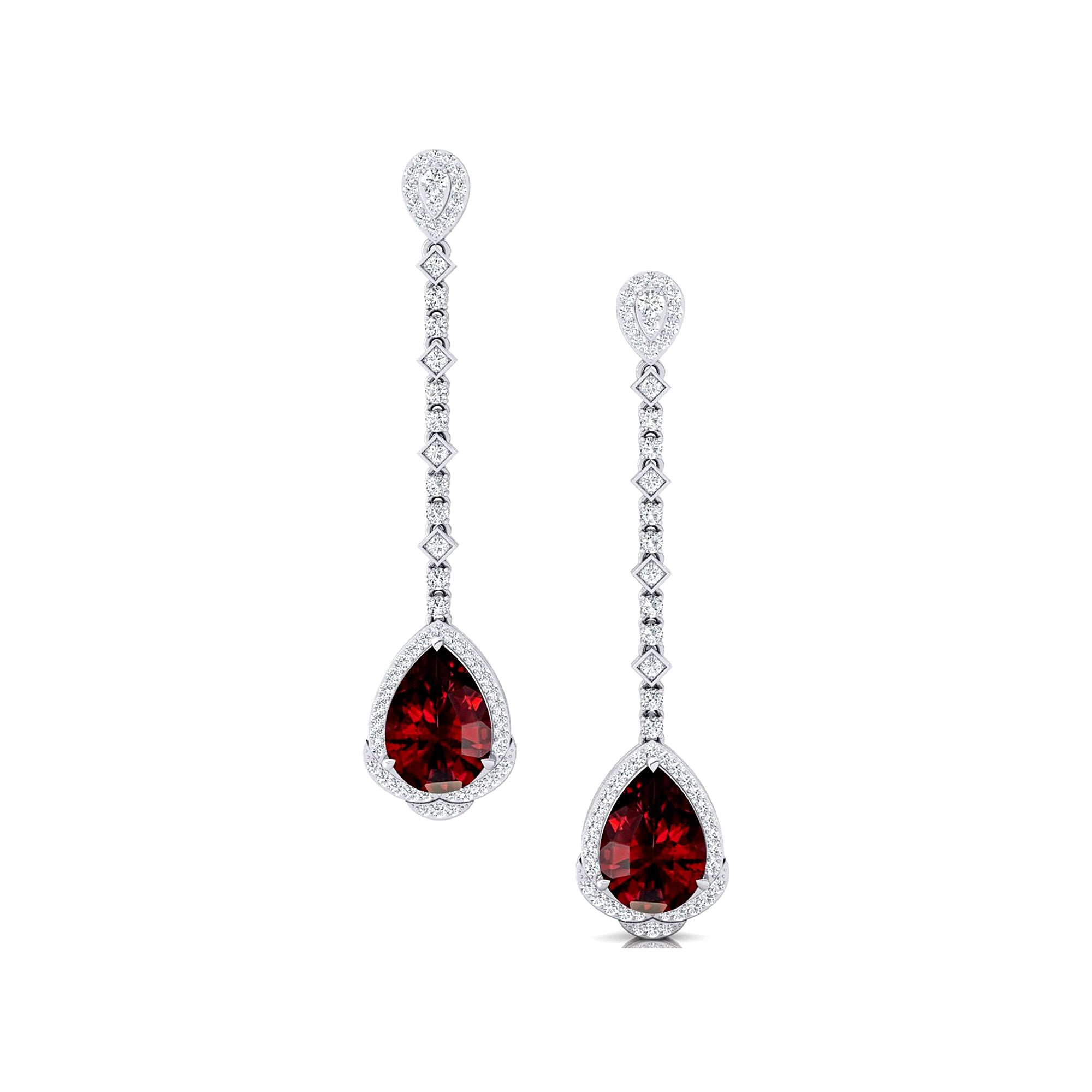 Vintage Style Pear Cut Garnet Halo Diamond Drop Earrings - GeumJewels