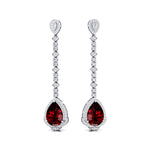 Vintage Style Pear Cut Garnet Halo Diamond Drop Earrings - GeumJewels