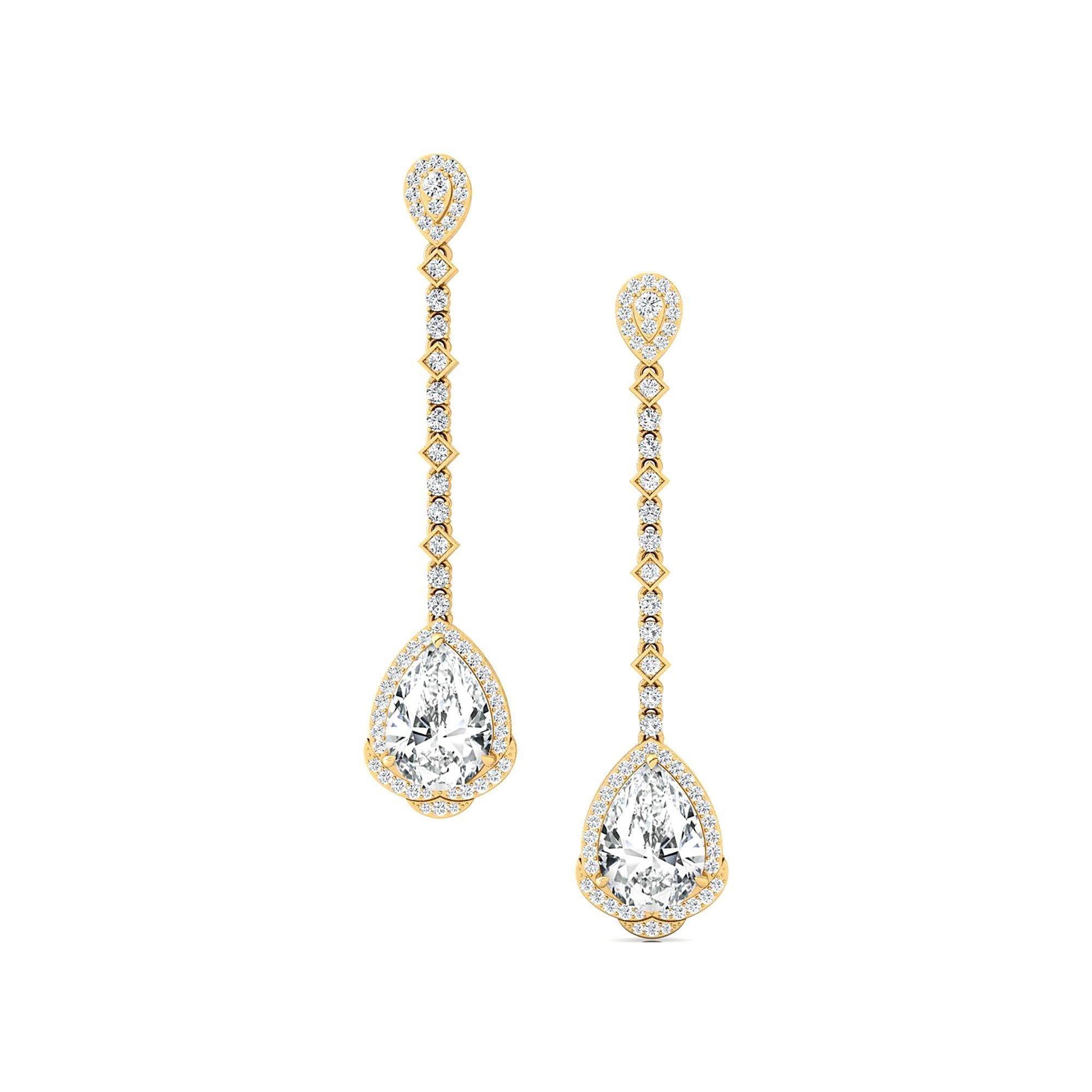 Vintage Style Pear Cut Lab Diamond Halo Diamond Drop Earrings - GeumJewels