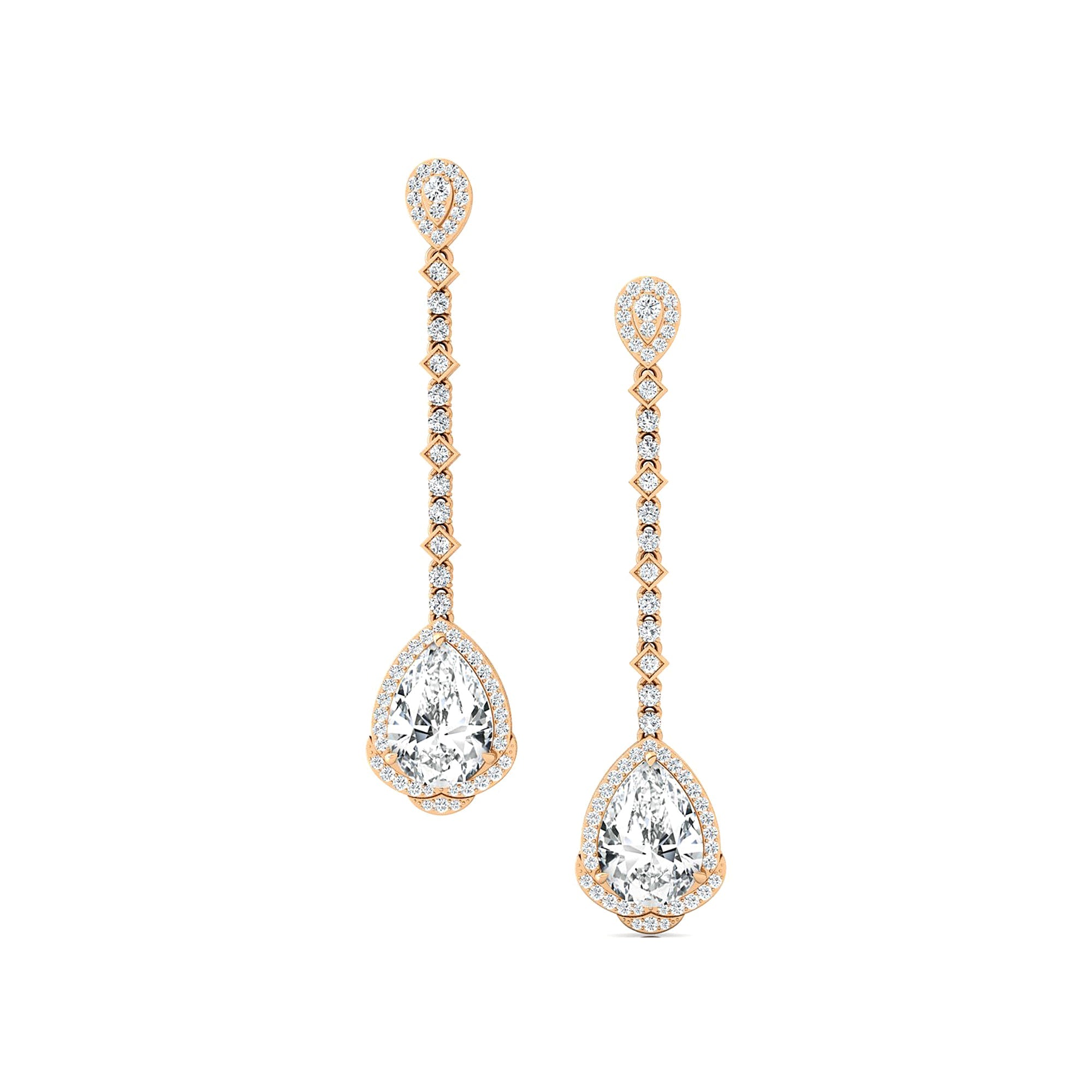Vintage Style Pear Cut Lab Diamond Halo Diamond Drop Earrings - GeumJewels