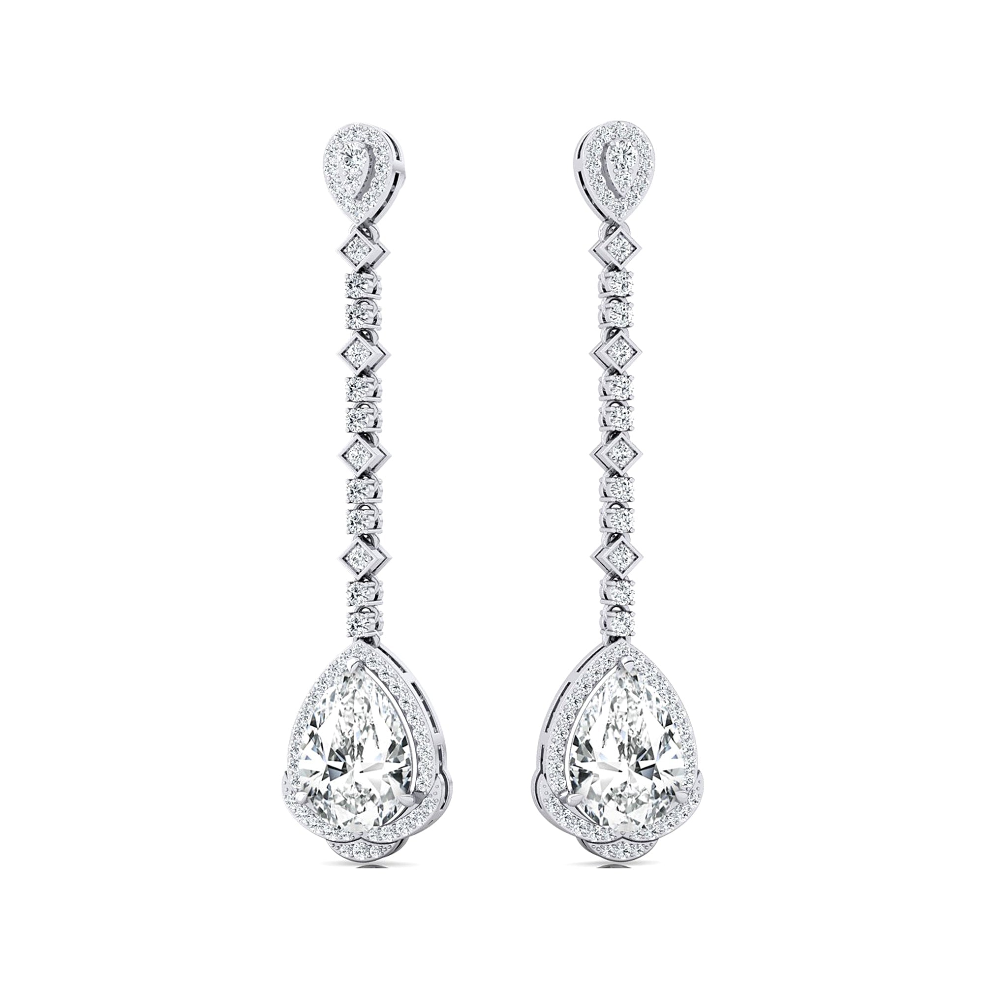 Vintage Style Pear Cut Lab Diamond Halo Diamond Drop Earrings - GeumJewels