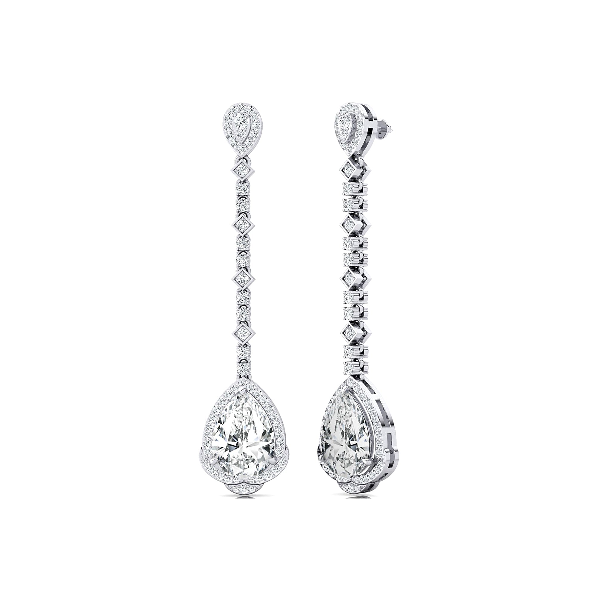 Vintage Style Pear Cut Lab Diamond Halo Diamond Drop Earrings - GeumJewels