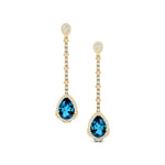 Vintage Style Pear Cut London Blue Topaz Halo Diamond Drop Earrings - GeumJewels