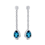 Vintage Style Pear Cut London Blue Topaz Halo Diamond Drop Earrings - GeumJewels