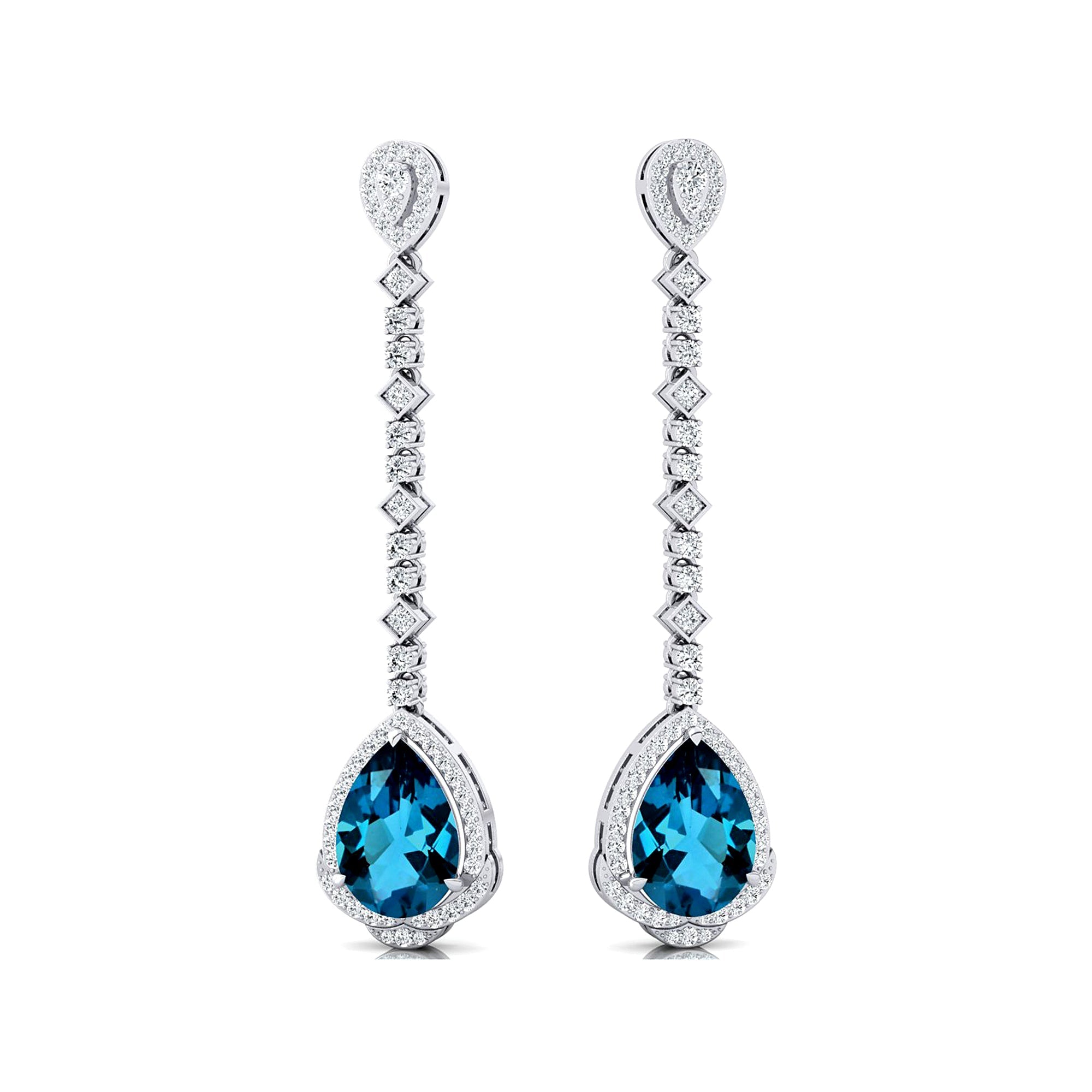 Vintage Style Pear Cut London Blue Topaz Halo Diamond Drop Earrings - GeumJewels