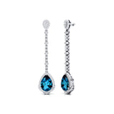Vintage Style Pear Cut London Blue Topaz Halo Diamond Drop Earrings - GeumJewels