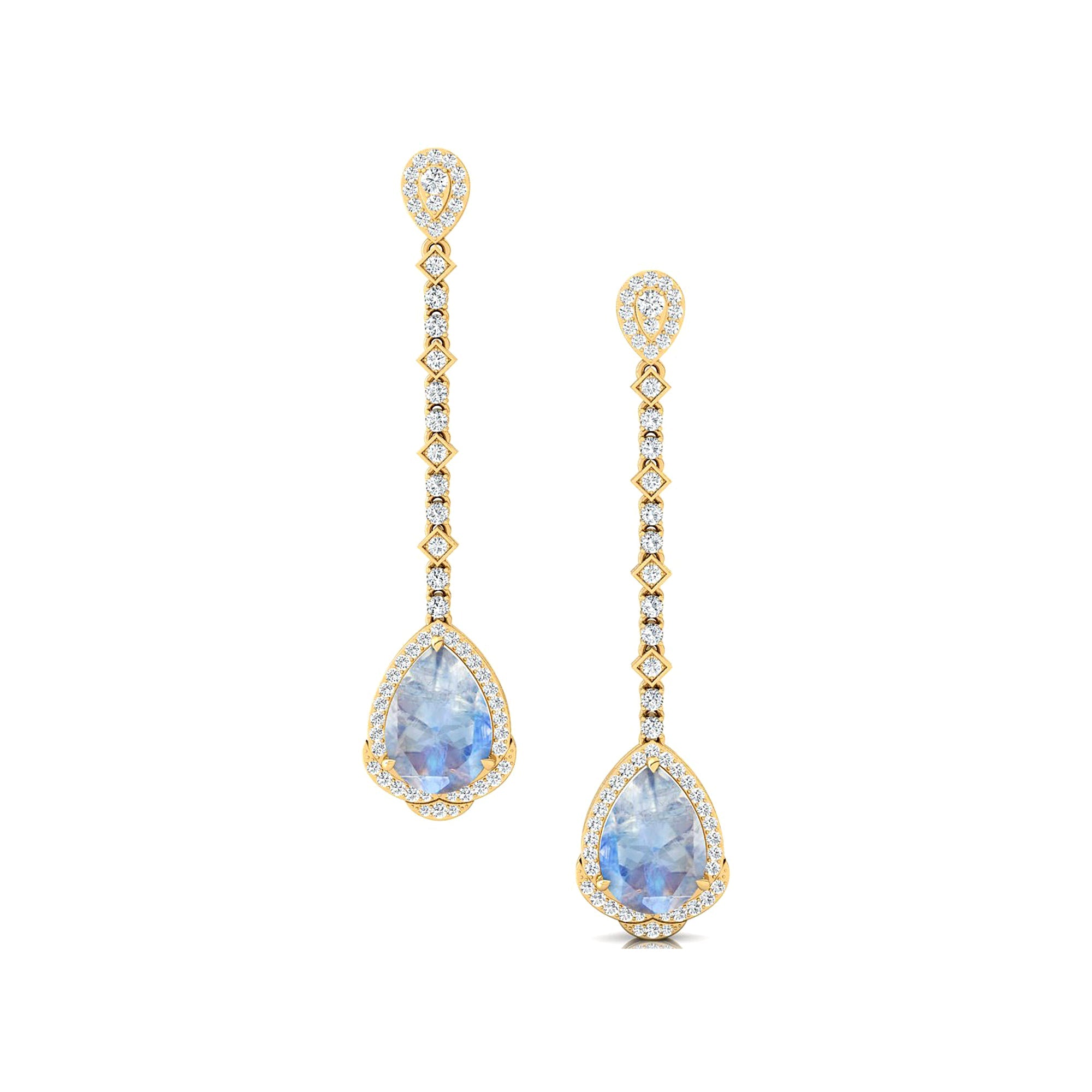 Vintage Style Pear Cut Moonstone Halo Diamond Drop Earrings - GeumJewels