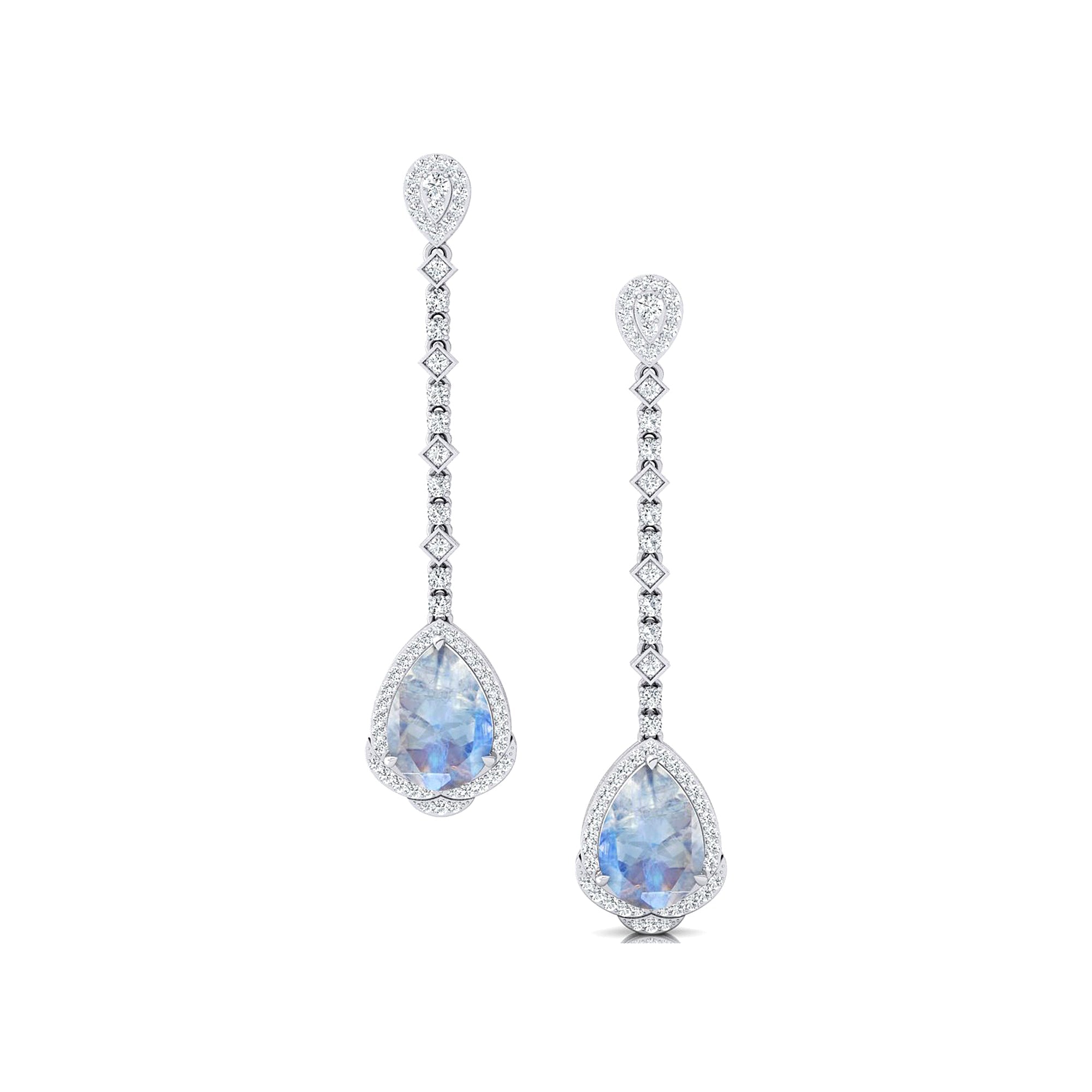 Vintage Style Pear Cut Moonstone Halo Diamond Drop Earrings - GeumJewels