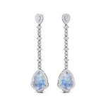 Vintage Style Pear Cut Moonstone Halo Diamond Drop Earrings - GeumJewels