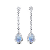 Vintage Style Pear Cut Moonstone Halo Diamond Drop Earrings - GeumJewels