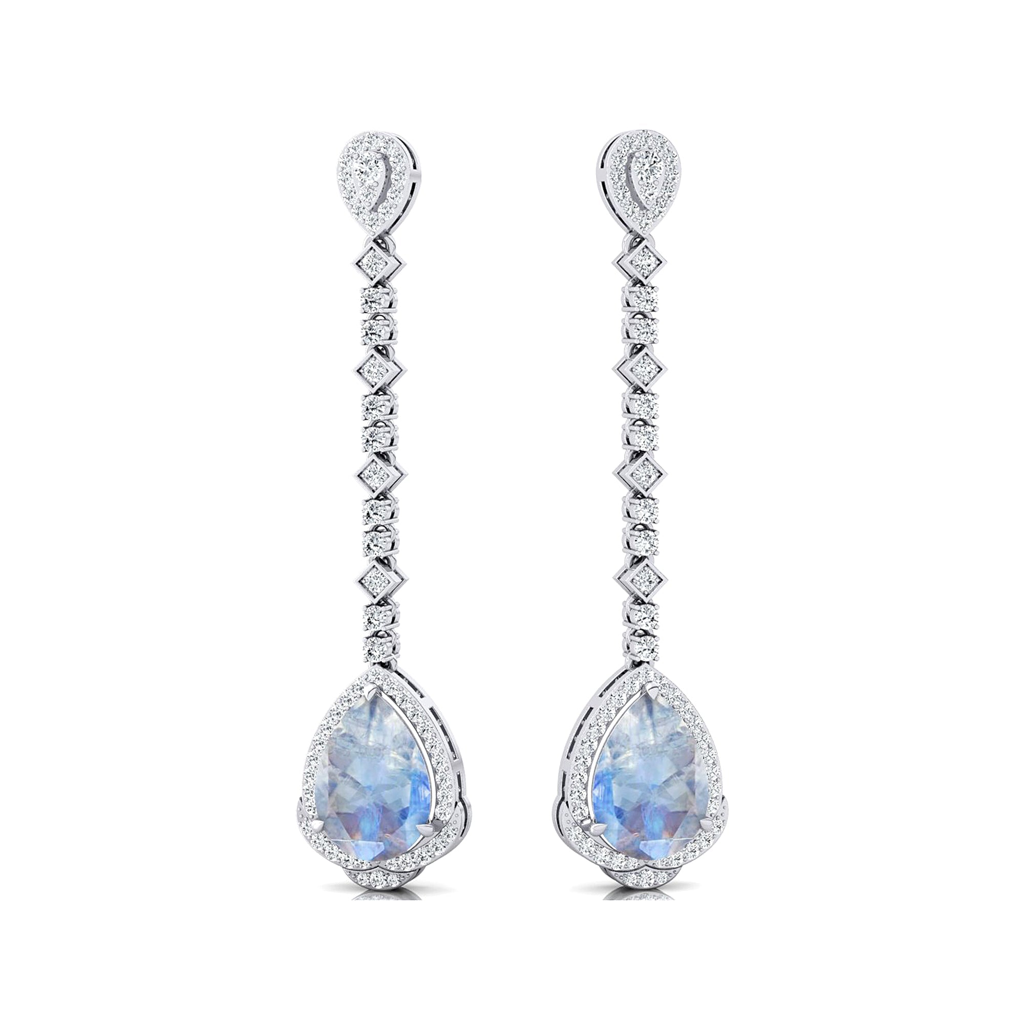 Vintage Style Pear Cut Moonstone Halo Diamond Drop Earrings - GeumJewels