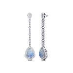 Vintage Style Pear Cut Moonstone Halo Diamond Drop Earrings - GeumJewels
