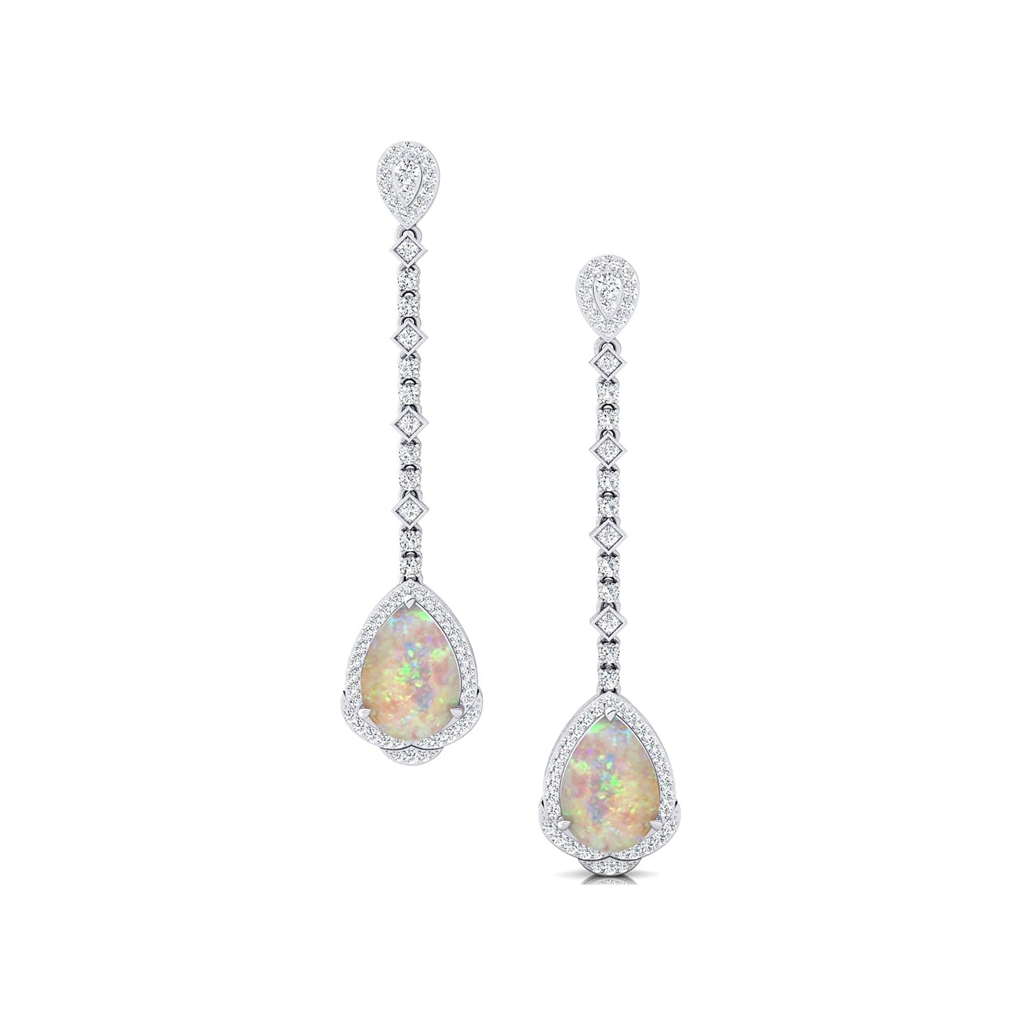 Vintage Style Pear Cut Opal Halo Diamond Drop Earrings - GeumJewels